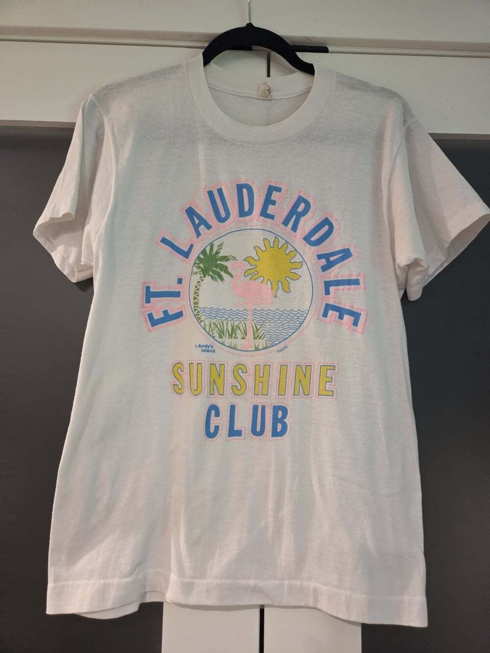 Vtg 80s Ft. Lauderdale Sunshine Club T-Shirt Single Stitch Florida Flamingo XS/S